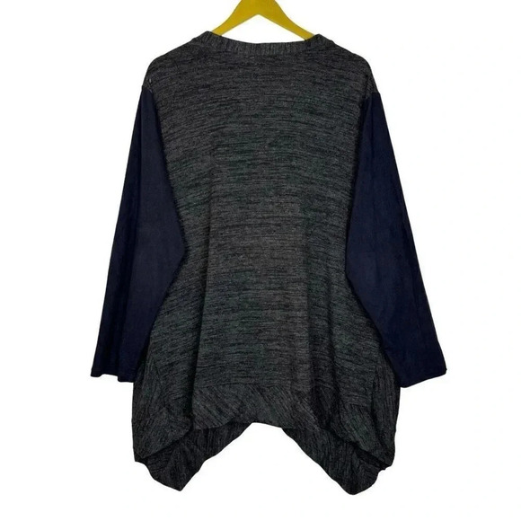 LOGO Asymmetric Zip Cardigan Jacket 2X Gray Knit Faux Suede Lagenlook Grunge - Picture 2 of 8